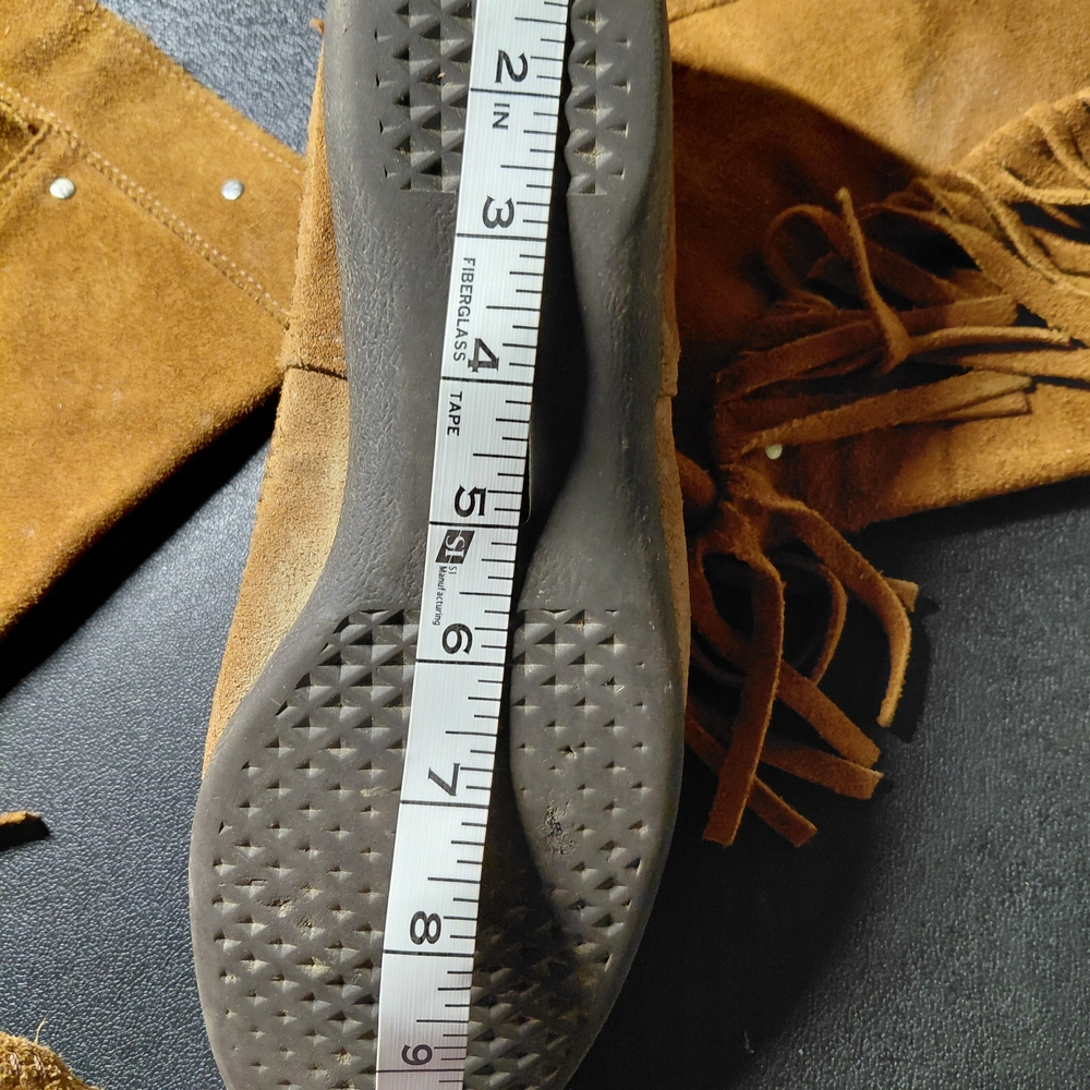 Vintage Minnetonka Brown Leather Stud And Fringe Detail Size Ladies 9 Preloved - Picture 7 of 16